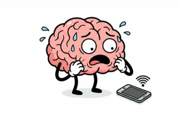 Imagen de un cerebro en pánico porque su celular no funciona.