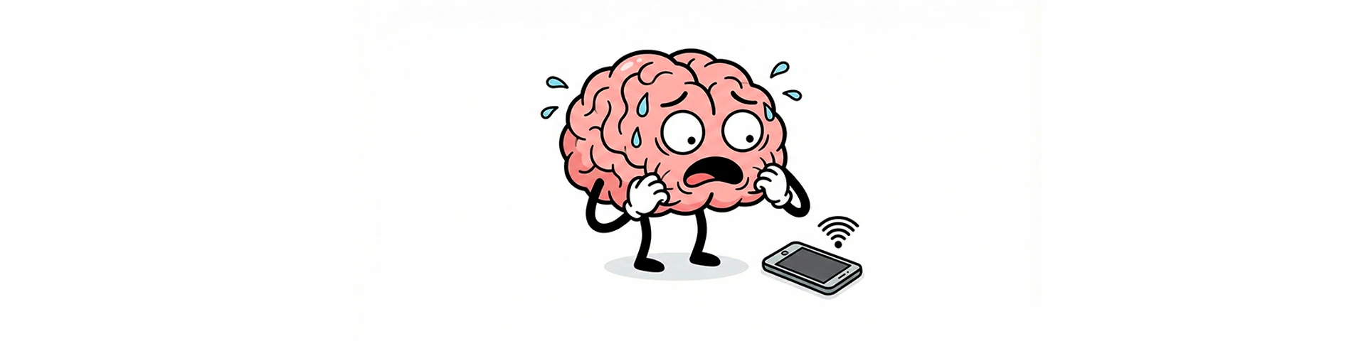Imagen de un cerebro en pánico porque su celular no funciona.